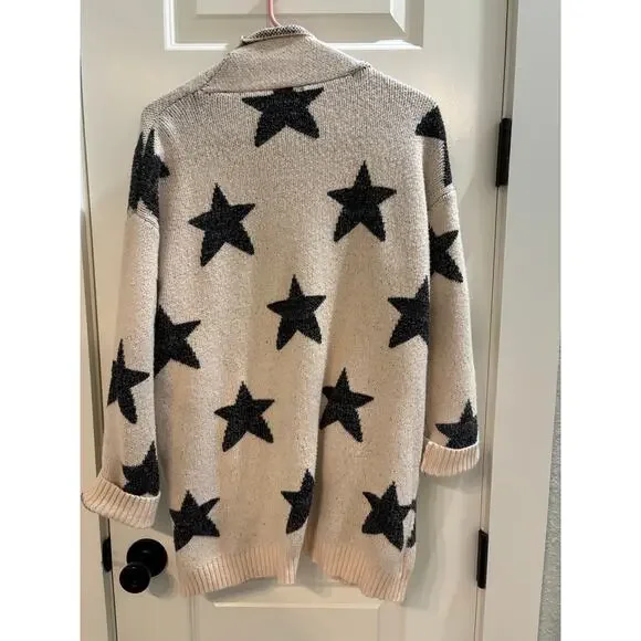 VICI OVERSIZED STARS CARDIGAN BEIGE BLUE SIZE SMALL - Picture 5 of 5